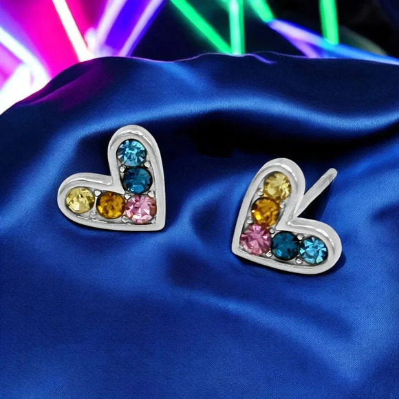 🆕️Colorful Heart Stud Earrings18K Gold Plated Stainless Steel Dainty Earrings - Picture 4 of 8
